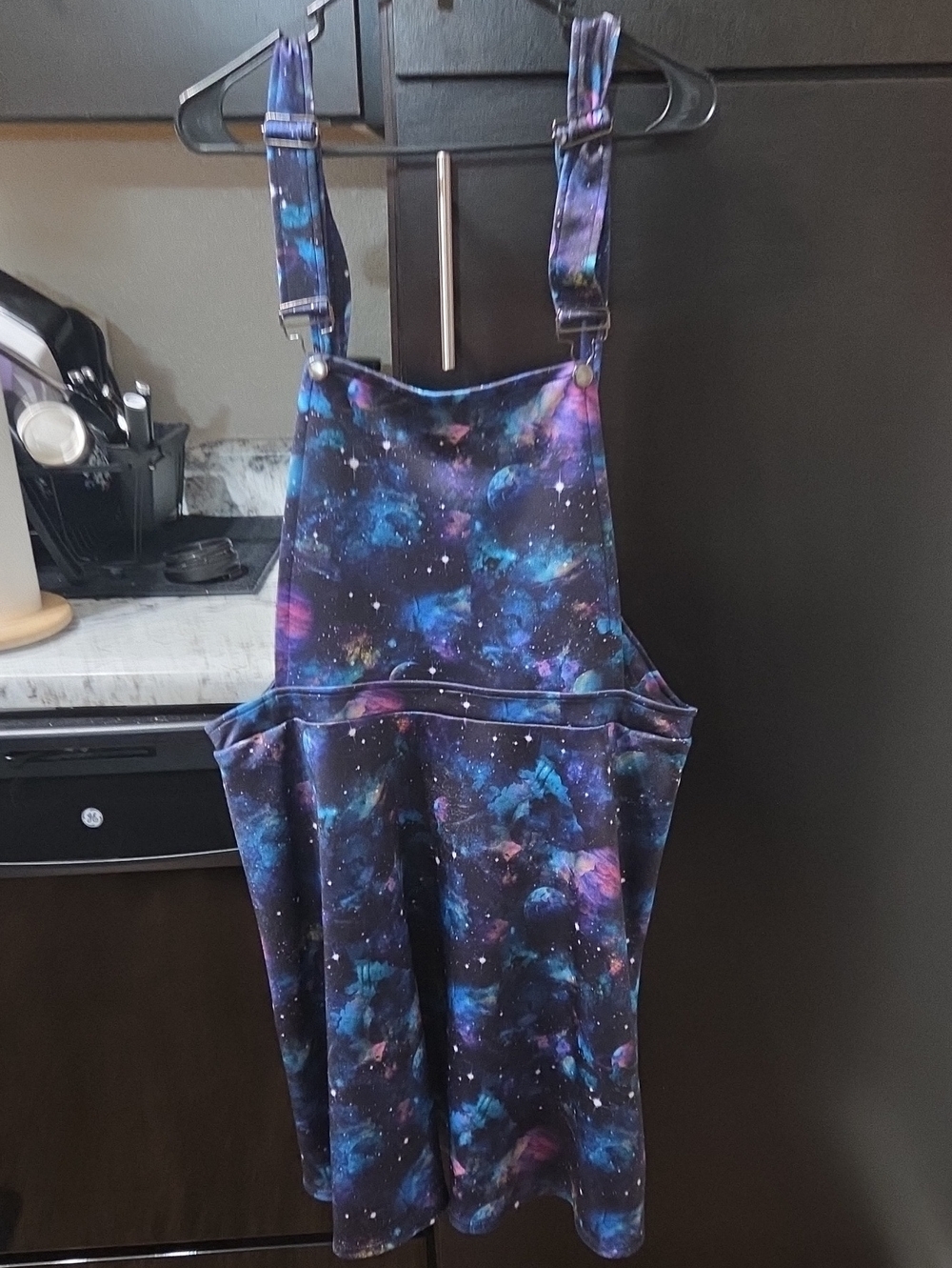 Womens Galaxy Print One-Piece Overalls - Purple/Blue